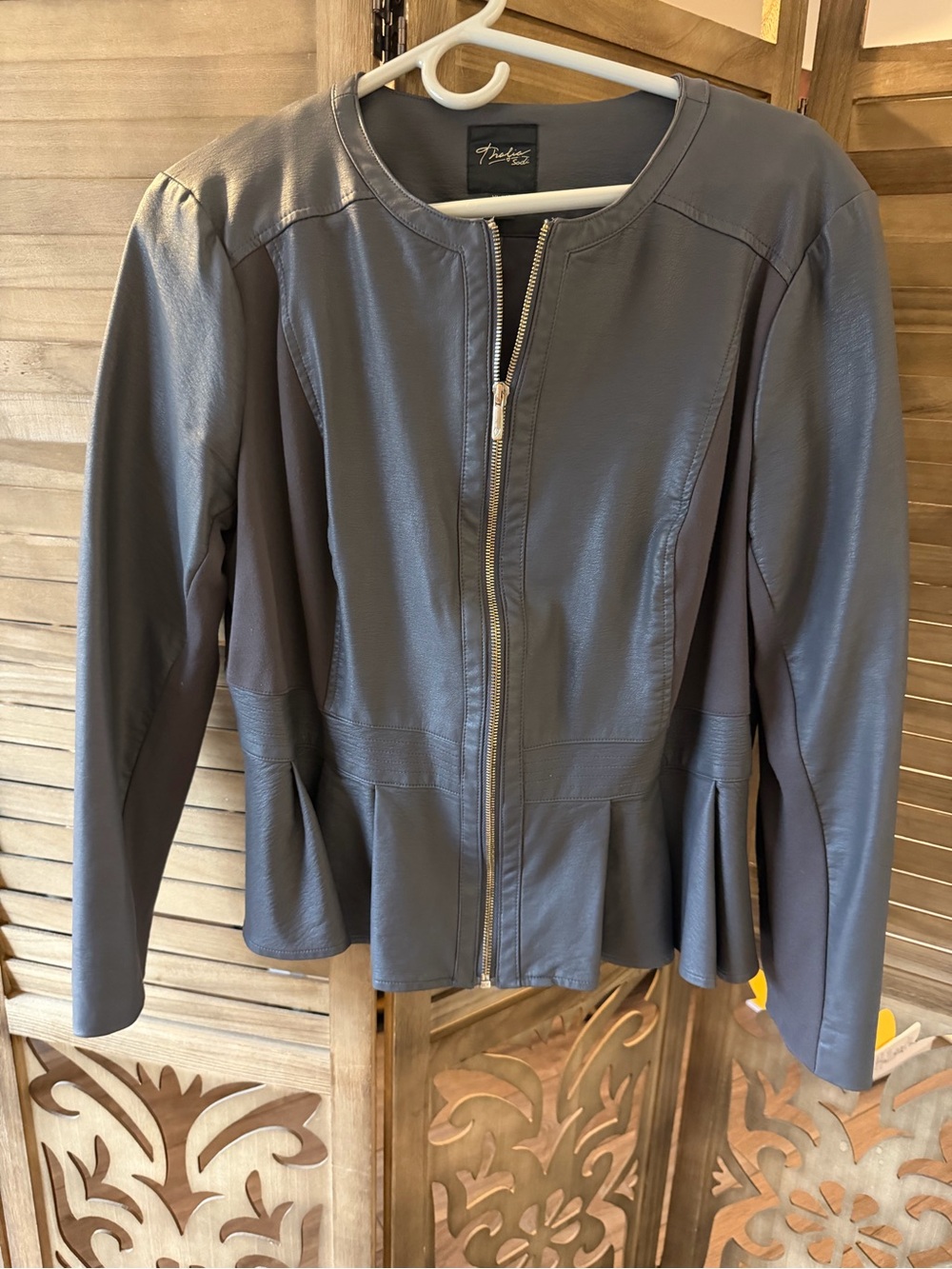 Thalia Sodi Black Peplum Faux Leather Jacket